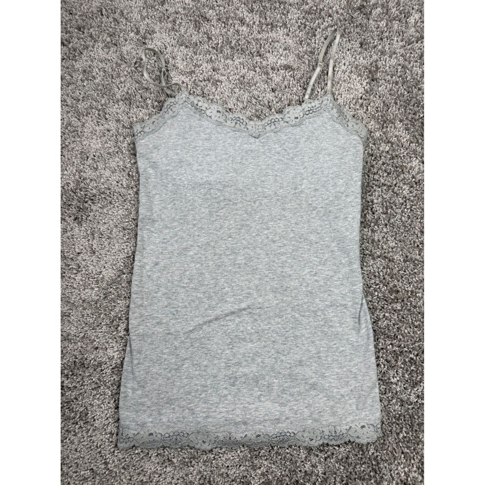 Aeropostale Womens Medium Gray Lace Trim Stretch Camisole Tank Top